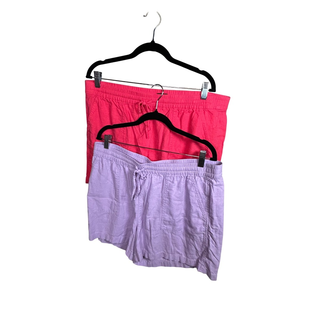Bundle J.Crew Shorts Women's Large Pink Purple Linen Drawstring Elastic Waist